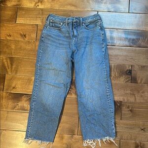 J. Crew Blue Ankle Cropped Jeans with Frayed Hem